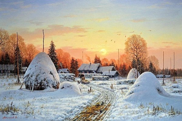 Зимние Сумерки в деревне