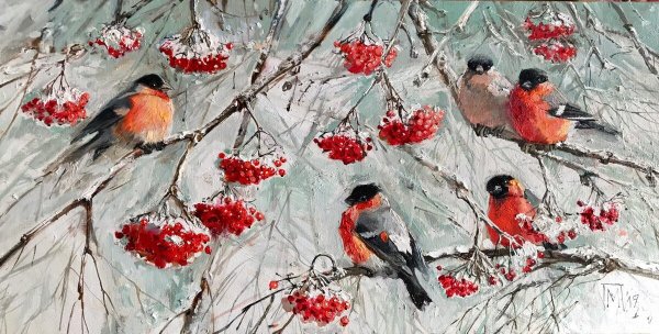 Снегирь живопись Мария Павлова