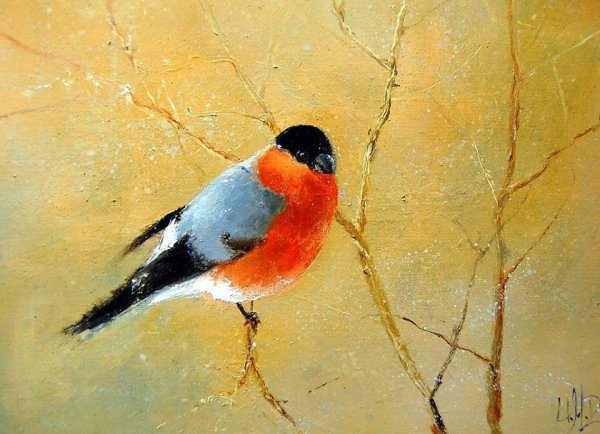 Снегирь мастихином