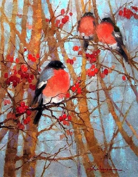 Художник Алексей Савченко Снегири
