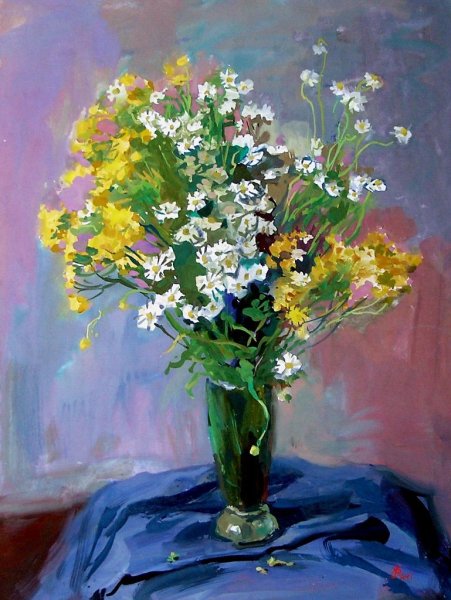 Букет полевых цветов живопись