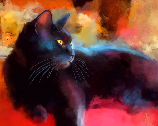 Черная кошка живопись