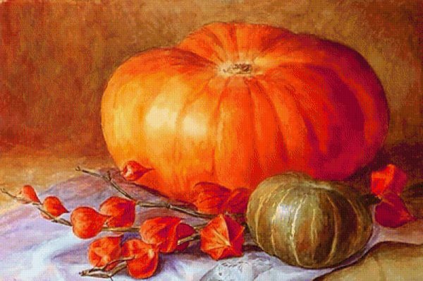 Осенний натюрморт с физалисом и тыквой