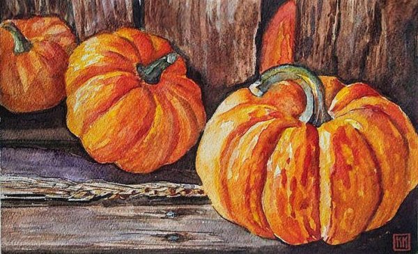 Тыква живопись акварель