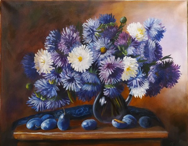 Картина маслом Астра одиночная