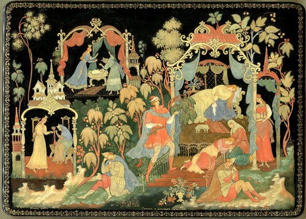 Лаковая миниатюра мертвая Царевна Холуйская