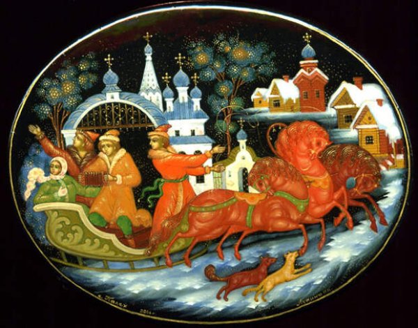 Палехская роспись богатыри