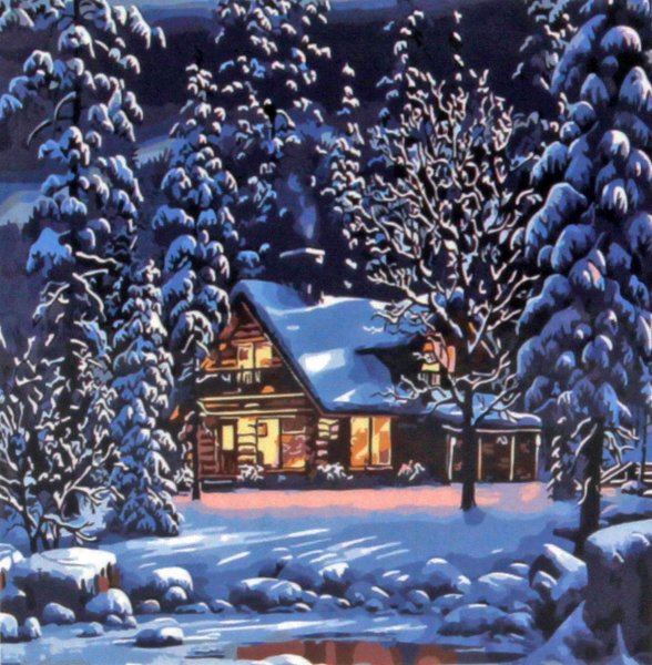 Зимний пейзаж с домиком