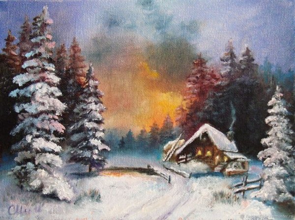 Зимний пейзаж с домиком