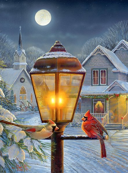 Зимний фонарик живопись