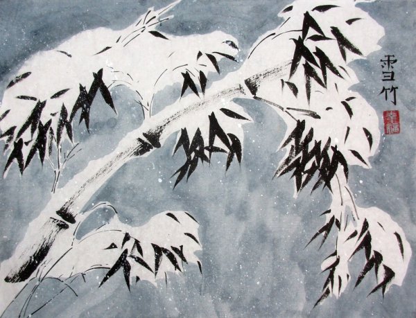 Японская живопись - дерево зимой