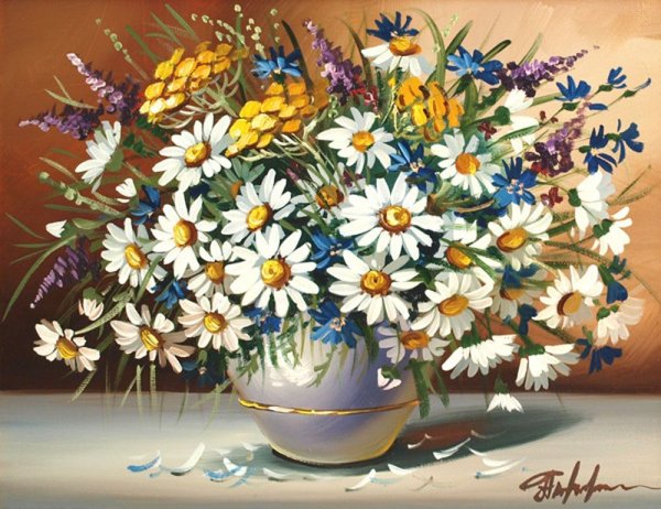 Букет ромашек маслом на холсте