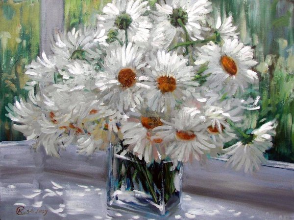 Букет ромашек живопись
