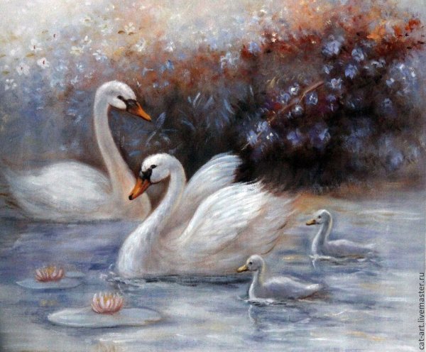 Картина маслом лебеди