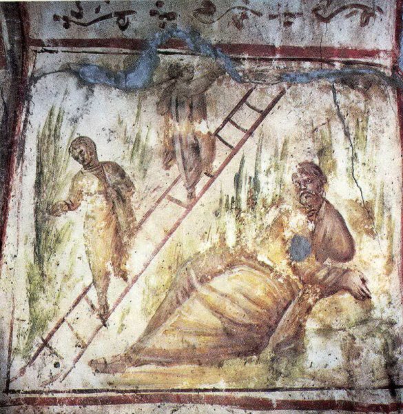 Лестница Иакова. Фреска. IV В. катакомбы на ВИА латина.