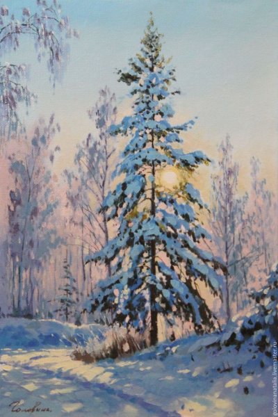 Художника Юрия Прядко изба в зимнем лесу