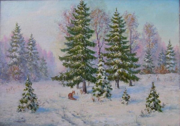 Зимний пейзаж маслом на холсте