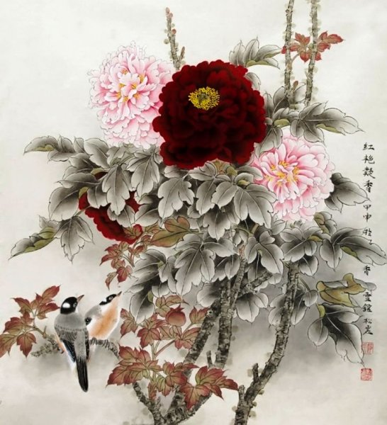 Азиатская живопись цветы