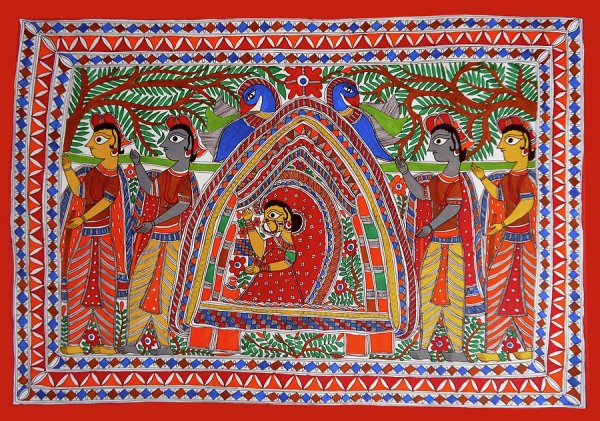 Мадхубани живопись на стенах домов