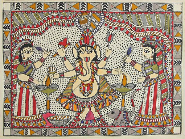 Мадхубани живопись Индии животные