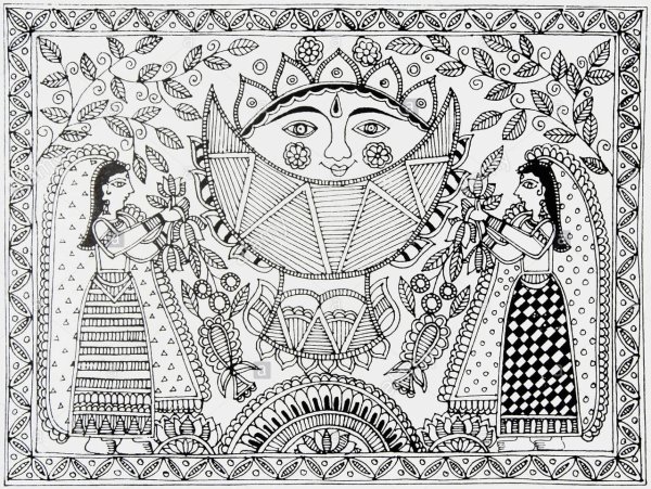 Рыбка раскраска для мадхубани