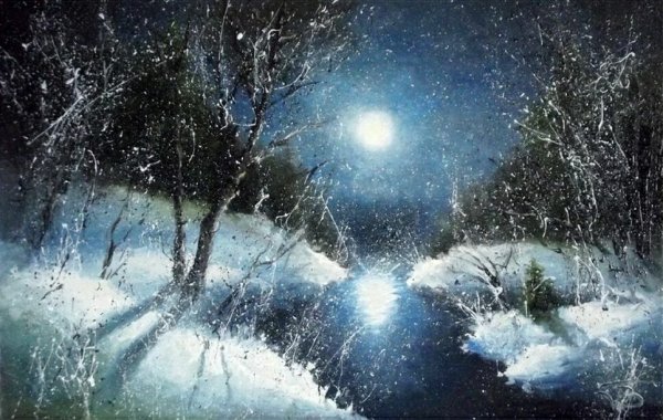 Зимняя Лунная ночь картина Янова Виктора