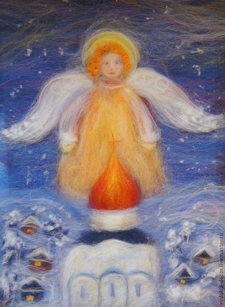 Картина из шерсти Рождественский ангел