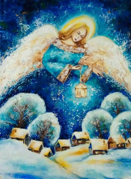 Новогодний ангел живопись
