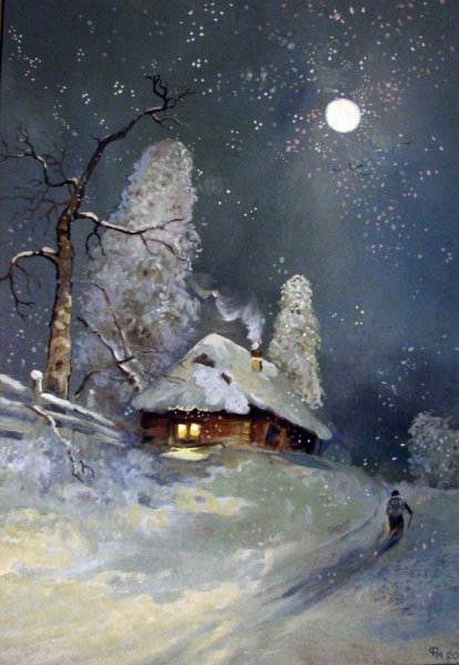 Зимняя Лунная ночь картина Янова Виктора