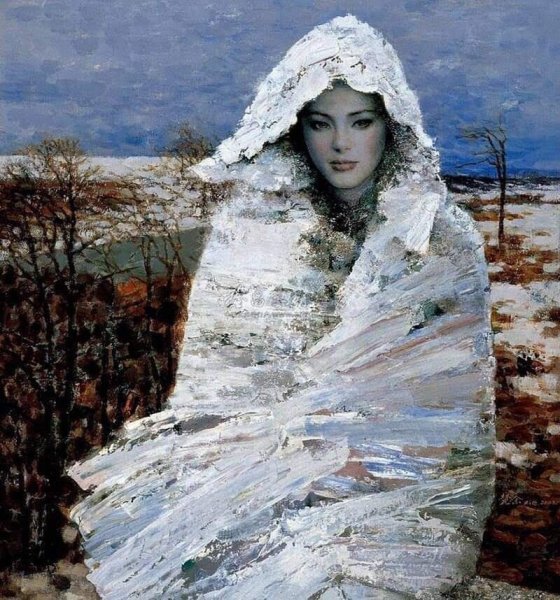 Картины Xie Chuyu.женщина зима