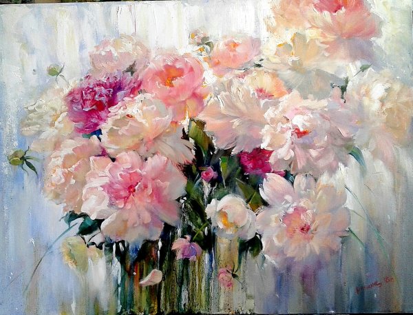 Пионы живопись маслом Импрессионизм