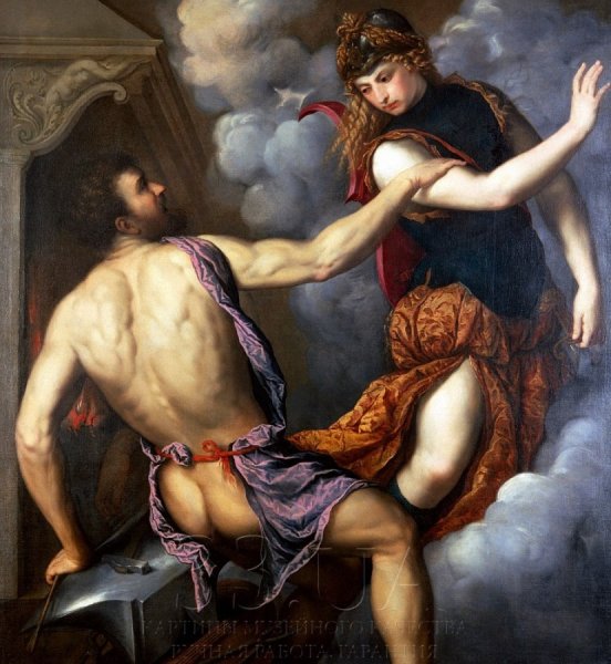 Афина, отвергающая Гефеста", Парис Бордоне