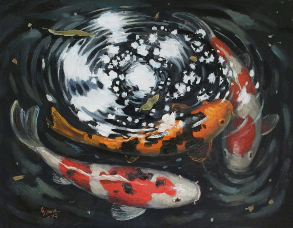 Карпы кои маслом