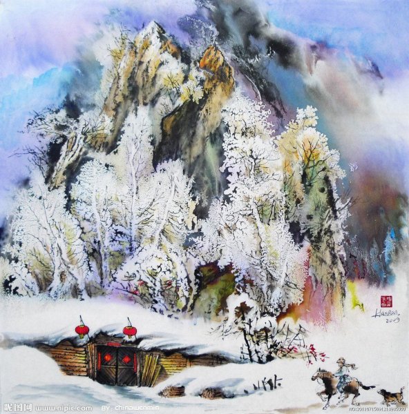 Зима акварель