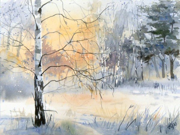 Акварель зимний пейзаж Борис Козьяков