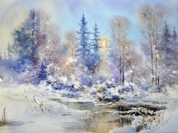 Художник акварелист Татьяна Анисимова зимний пейзаж