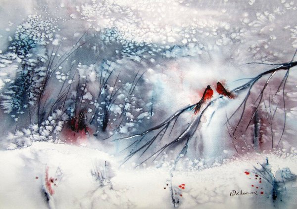 Зимние Акварельные пейзажи