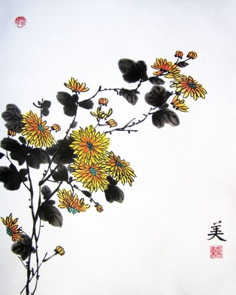 Хризантемы Усин живопись