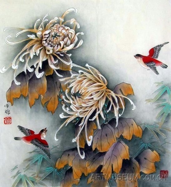 Хризантемы в стиле гунби