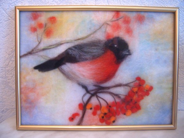 Живопись шерстью Снегирь