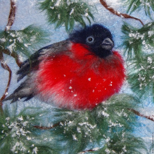 Снегирь картина сухое валяние из шерсти для начинающих