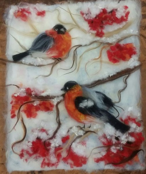 Живопись шерстью Снегирь