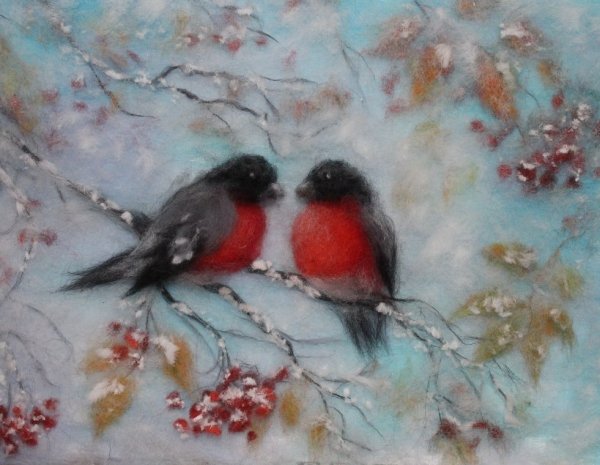 Шерстяная акварель Снегири