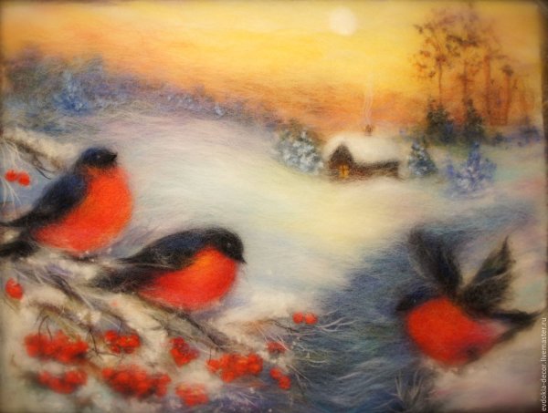 Шерстяная акварель Снегири мастер класс