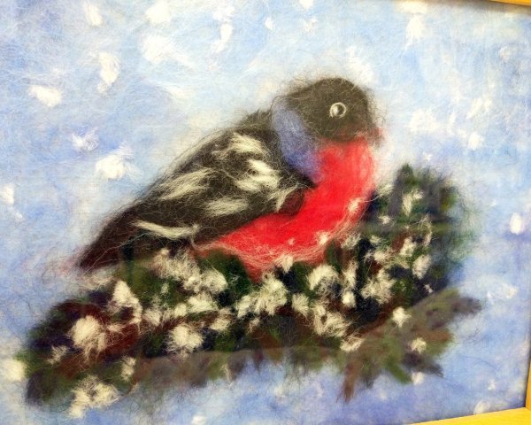 Шерстяная живопись мастер класс Снегири
