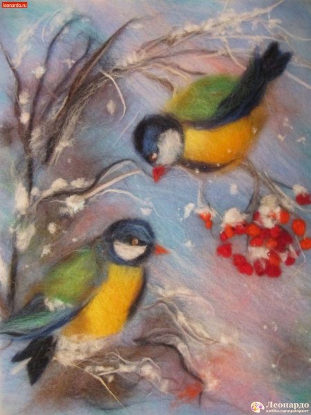 Шерстяная акварель Снегири