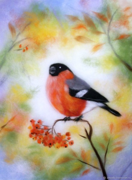 Живопись шерстью Снегирь