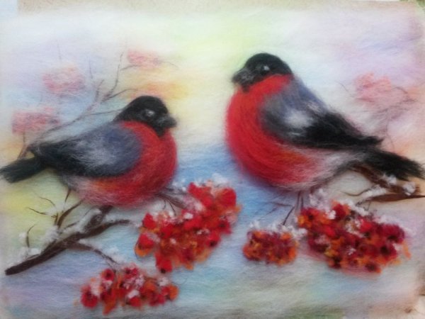 Живопись шерстью Снегирь