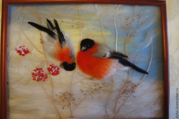 Шерстяная акварель Снегири мастер класс
