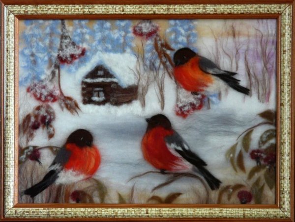 Новогодние картины из шерсти